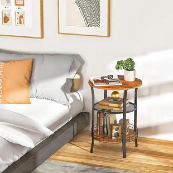 Cross border retro style storage rack, circular edge table, home living room, bedroom storage rack, three-layer circular edge table