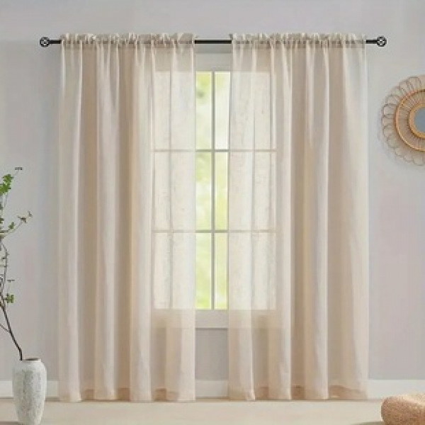 1PC new linen curtain, living room bedroom decoration curtain, personalized decoration through pole window curtain