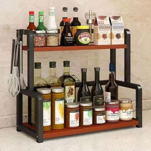Factory direct sales home kitchen shelf, desktop seasoning storage shelf, multi-layer non perforated desktop shelf, trendy