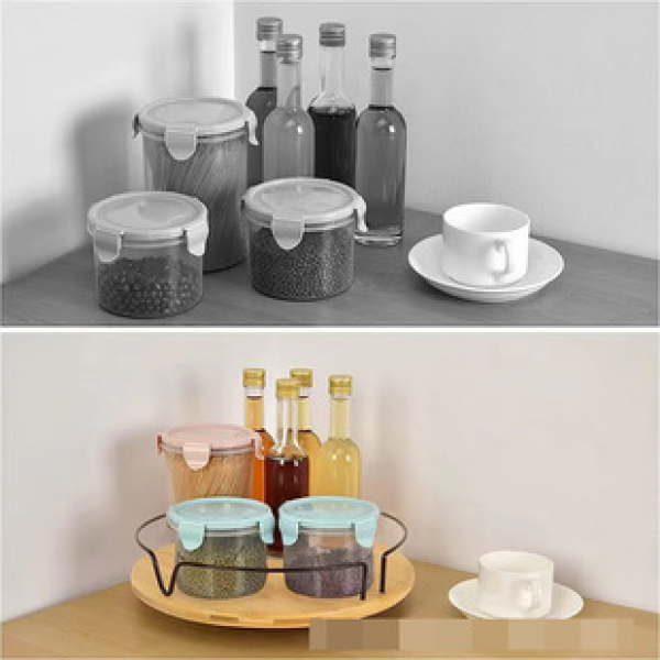 Factory direct sales rotatable storage tray, kitchen seasoning, wooden iron frame, desktop storage decorative tray