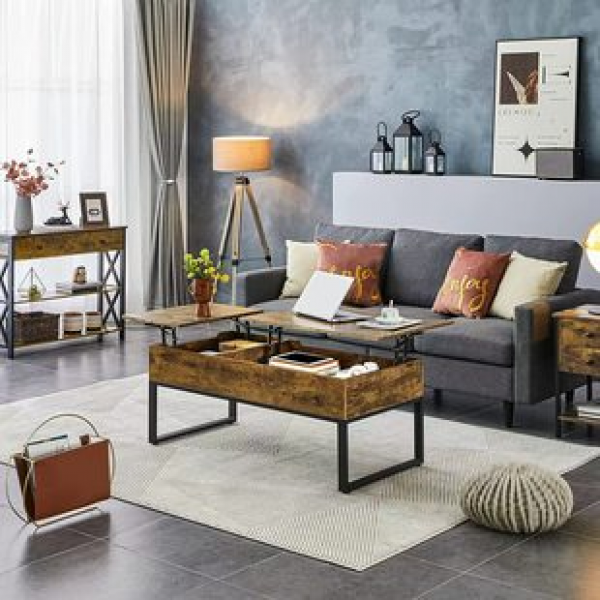 Factory direct sales home living room separate lift coffee table, iron wood combination coffee table with hidden space, trendy coffee table