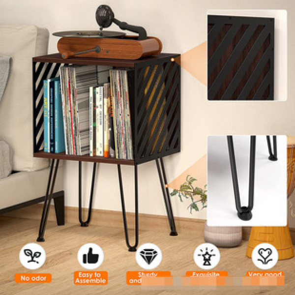 Vintage solid wood vinyl magazine floor standing storage rack bookshelf vinyl record storage cabinet bedside multifunctional storage rack