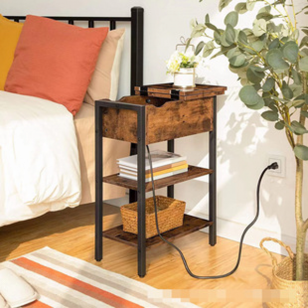 Cross border American retro style multifunctional bedroom with power socket, bedside table, sofa edge, several iron wood combination edges