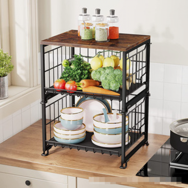 Cabinets with built-in shelves, drawers, storage shelves, trendy double-layer storage shelves, kitchen, living room, bathroom, pull-out storage shelves