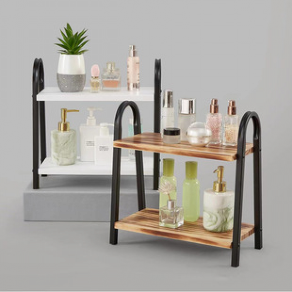 Modern minimalist storage rack, home living room, bedroom, cosmetics storage rack, solid wood double-layer storage rack, factory direct sales