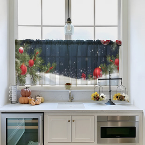 1PC multi-color patterned short curtain kitchen curtain half curtain cross-border Christmas small window decoration polyester cotton