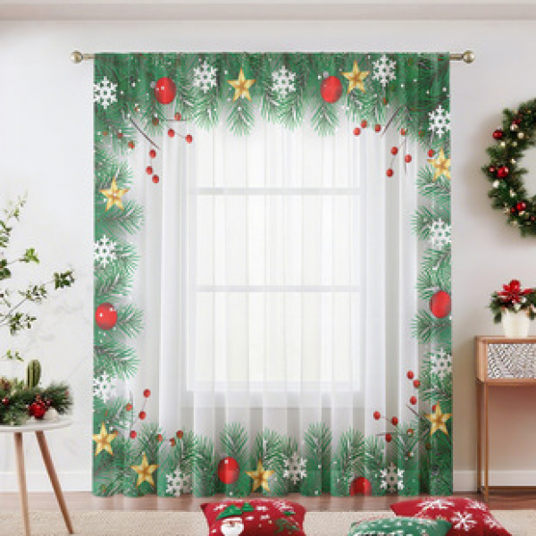1pc new Christmas series window screen 3D digital printing manufacturer direct sales bedroom living room decoration pole through window screen