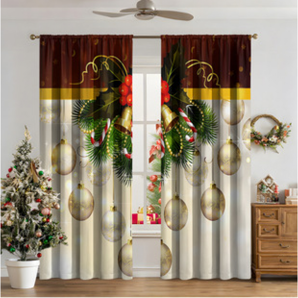 2PCS Christmas curtain factory distributes 3D digital printing cross-border Amazon curtain hot selling patterns