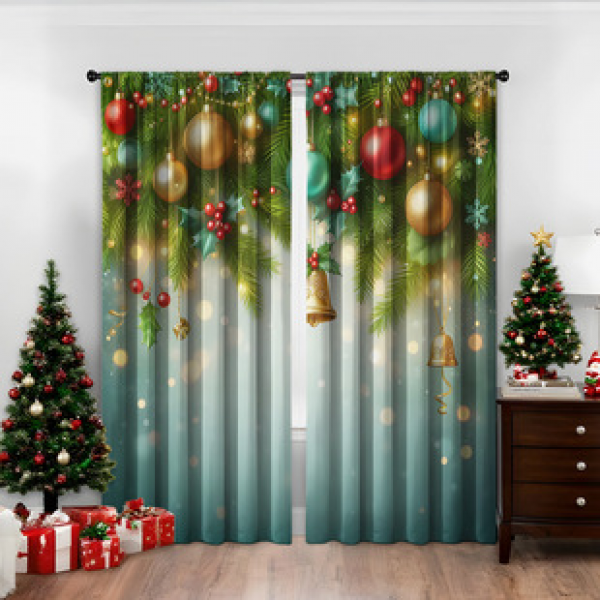2PCS Christmas curtain factory distributes 3D digital printing cross-border Amazon curtain hot selling patterns