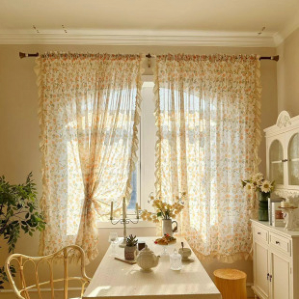 American style countryside lotus leaf edge window screen curtains living room bedroom balcony finished products cross-border Amazon lace finished yarn