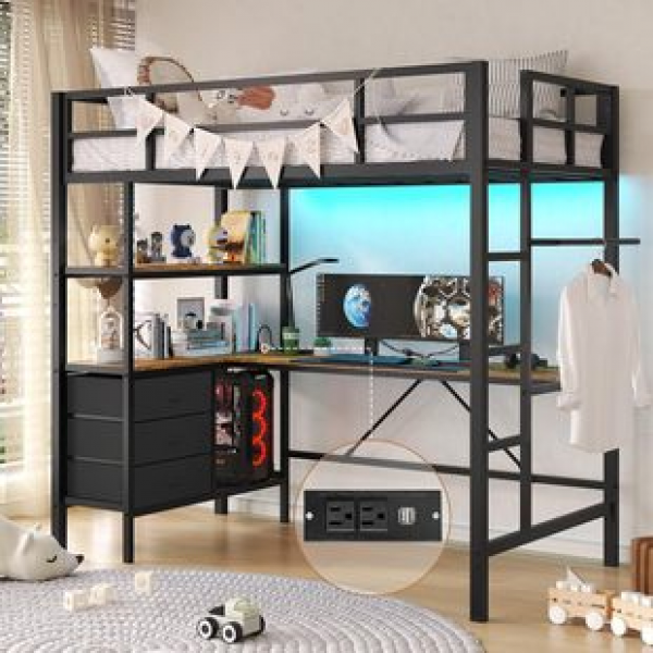 Manufacturer direct sales American style iron wood steel wood bed with upper bed and lower empty loft bed frame of the same style, upper bed, college student dormitory trendy