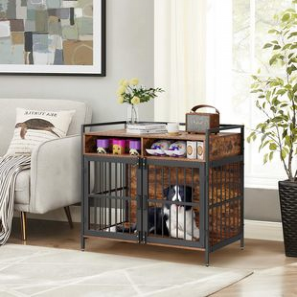 Manufacturer direct sales medium-sized dog cage furniture with double doors wooden dog cage dog house with storage rack multifunctional