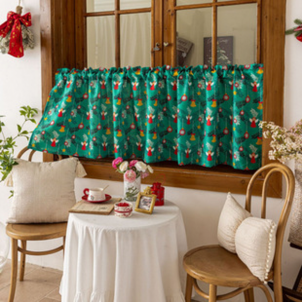 Christmas decorations, scene arrangement, European and American Christmas snowman, angel print, short curtains, living room, bedroom, wholesale