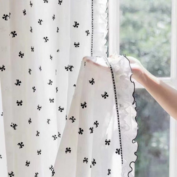 Modern and fashionable bow printed transparent curtains for living rooms, bedrooms, dining rooms, study rooms, villas, versatile window screens, cross-border