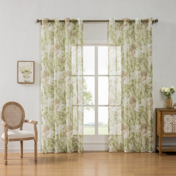 American cross-border printing, hot stamping, leaf window screen, transparent curtain, semi blackout, spot product wholesale, factory direct supply