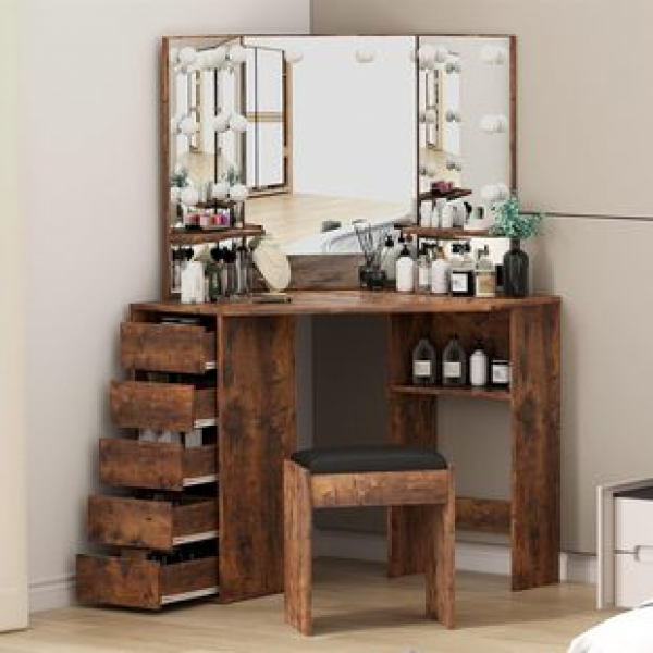 Cross border direct sales retro wind belt lamp dressing table, home bedroom high aesthetic value corner storage integrated explosive product