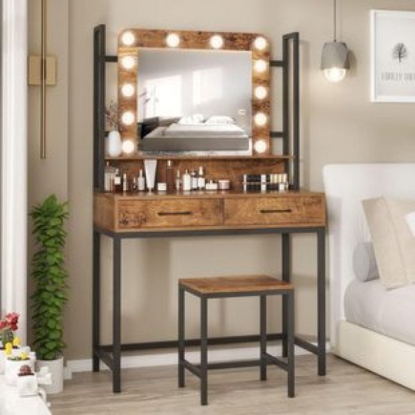 Cross border dressing table, bedroom barber shop, mirror table, hairdressing mirror table, dressing table, makeup table, density board, American hair salon mirror