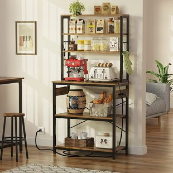 Cross border direct sales 5-layer microwave oven rack with row plug, independent kitchen practical storage rack, workstation storage rack