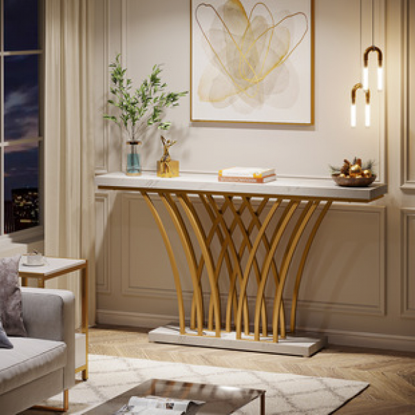 Cross border entrance table, entrance door, corridor, light luxury, high-end feeling, hotel imitation marble end view platform, narrow strip table, storage trend