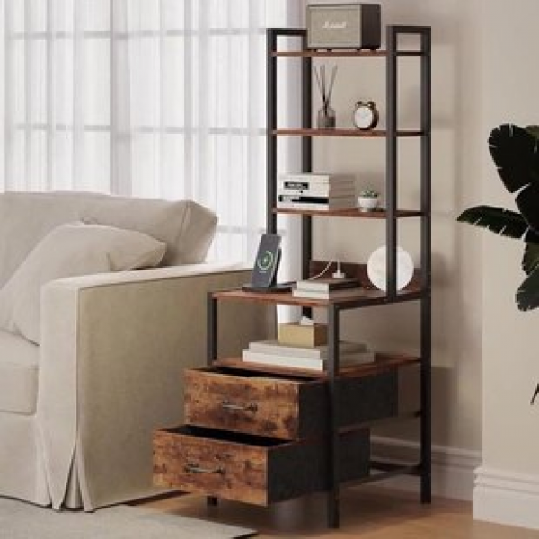 Cross border direct sales with charging, multifunctional high bedside table with 5 drawers, storage cabinet, simple and modern bedroom bookshelf