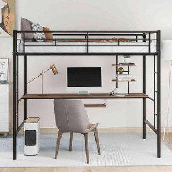 Cross border minimalist modern duplex small unit saves space, multifunctional elevated bed sheets, upper bunk bed, lower table, second floor bed
