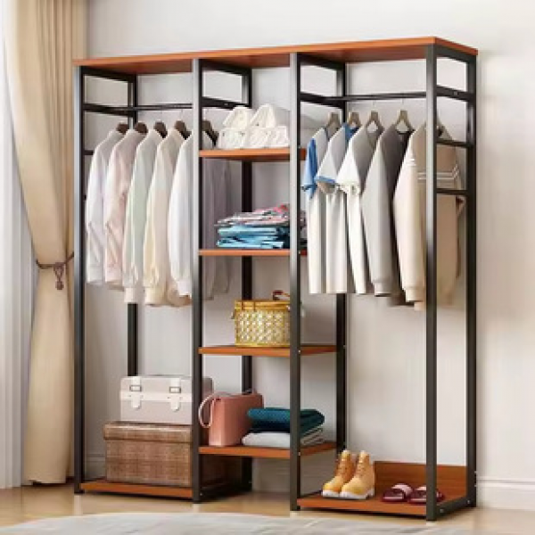 Multi functional storage rack for household simple wardrobe, floor standing clothes and hats storage rack, open combination clothing storage cabinet
