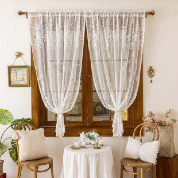 American white lace window screen, knitted curtains, cross-border door curtains, Amazon French
