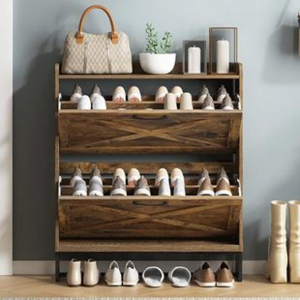 Cross border American style wooden shoe cabinet, panel furniture, large capacity shoe rack, household shoe cabinet, simple entry storage cabinet for home use