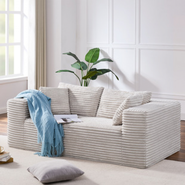 Cross border manufacturer direct sales popular vintage cream style sofa tofu block small-sized Japanese corduroy fabric sofa