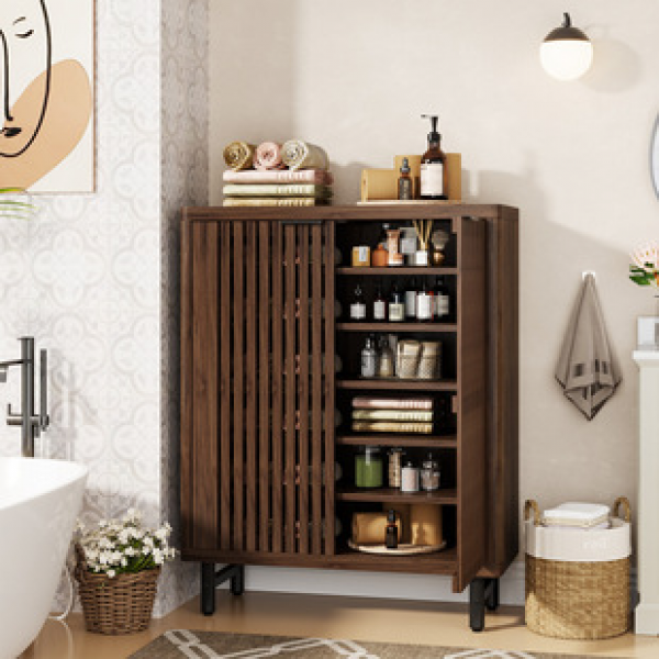 Japanese style solid wood grille shoe cabinet, modern and simple entrance hall, foyer cabinet, large space, breathable home, doorstep storage shoe rack