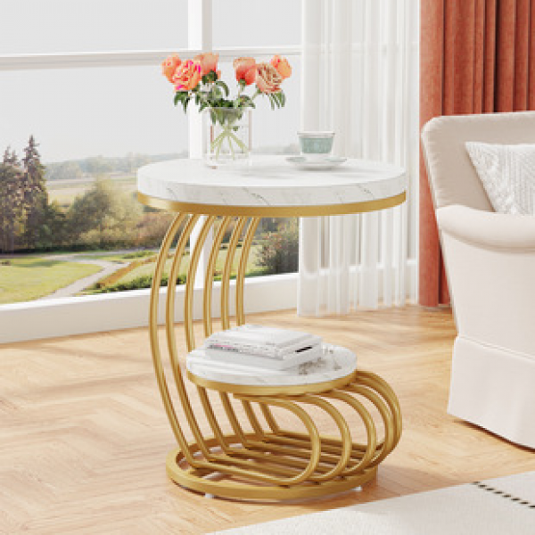 Nordic luxury rock slab living room sofa, corner, round table, balcony, small coffee table, internet famous table, creative small edge, trendy