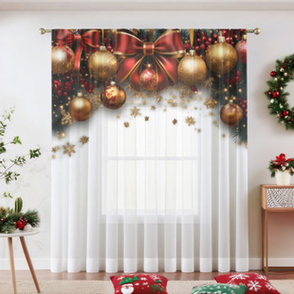1pc new 2025 Christmas series window screen 3D digital printing factory direct sales bedroom living room decoration pole through window