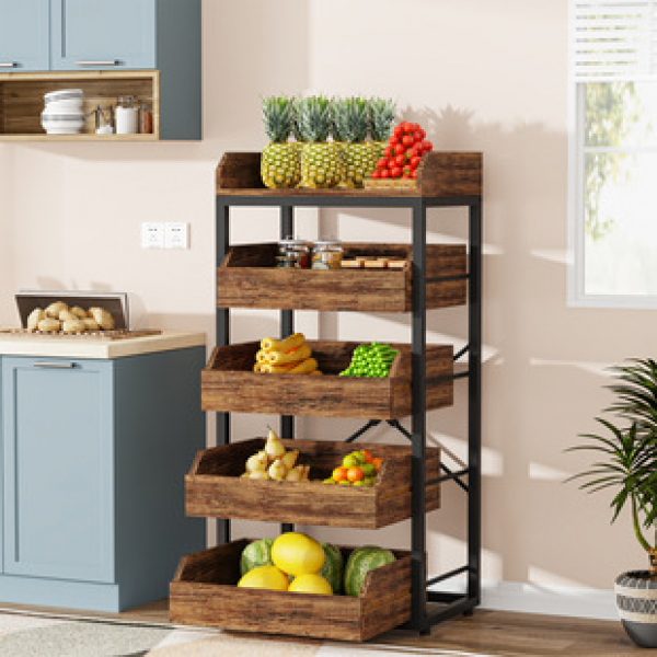 Cross border supermarket shelves, vegetable shelves, snack display shelves, kitchen storage shelves, floor standing fruit store shelves, creative multi-layered design