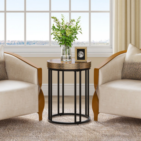 Cross border industrial sandstorm side table retro made small round table Wabi Sabi homestay side table, living room coffee table, storage corner table
