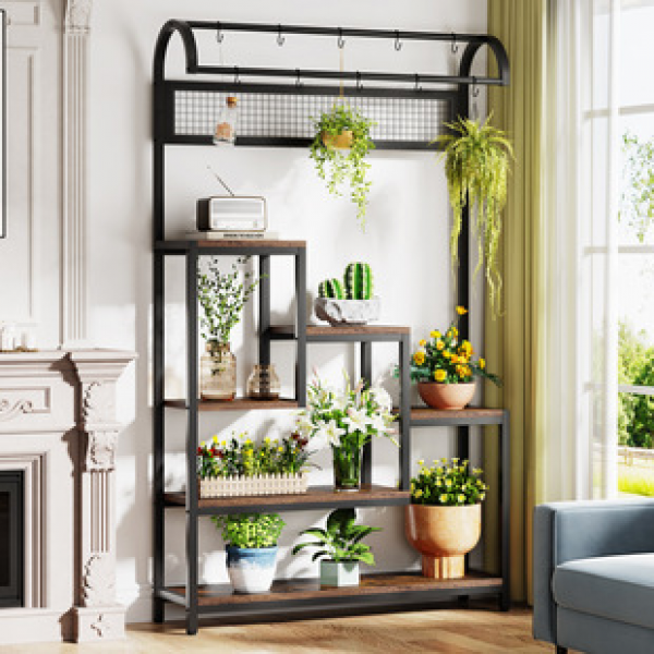Cross border factory direct sales balcony outdoor flower rack multiple times, wrought iron home interior high-end feeling, floor to ceiling flower pot plants
