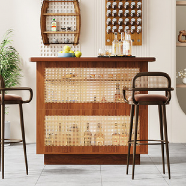 Cross border manufacturer direct sales rattan island table French wine cabinet corner table milk tea bar high foot table commercial all-in-one trend