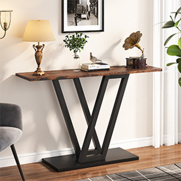 New Chinese style entrance hall table with marble strips against the wall, entrance hall table with light luxury iron art, simple corridor for table view
