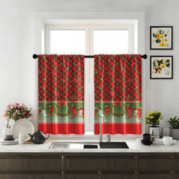 2pcs Christmas Kitchen Short Curtain Cross border Hot Sale Factory Direct Supply 3D Digital Printing Waterproof and Oil proof