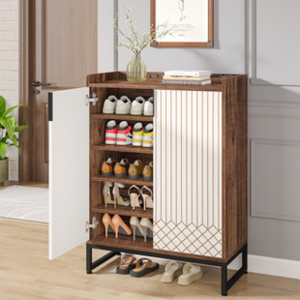 Direct sales household simple folding entrance wood wind door entrance large capacity storage integrated cabinet solid wood shoe cabinet trend