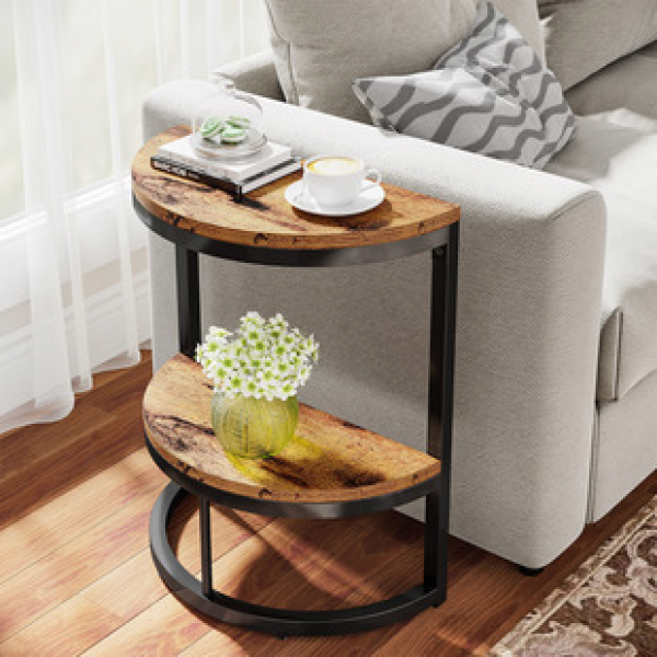 Vintage vintage semi circular small-sized living room against the wall, Wabi Sabi style side table, light luxury sofa, a few homestay and hotel tables