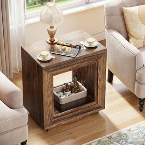 A few square tables next to the wall in American style countryside, homestays, hotels, side tables, living rooms, corner storage, movable sofas, and cabinets