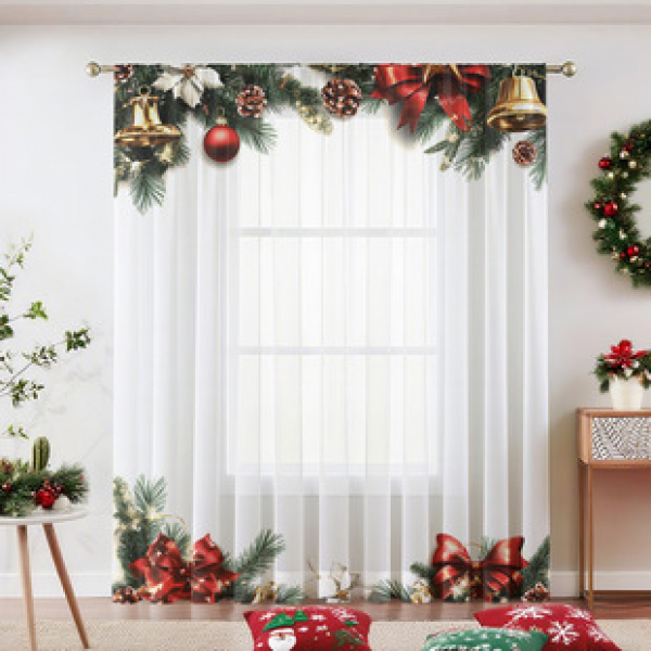 1pc new 2025 Christmas series window screen 3D digital printing factory direct sales bedroom living room decoration pole through window