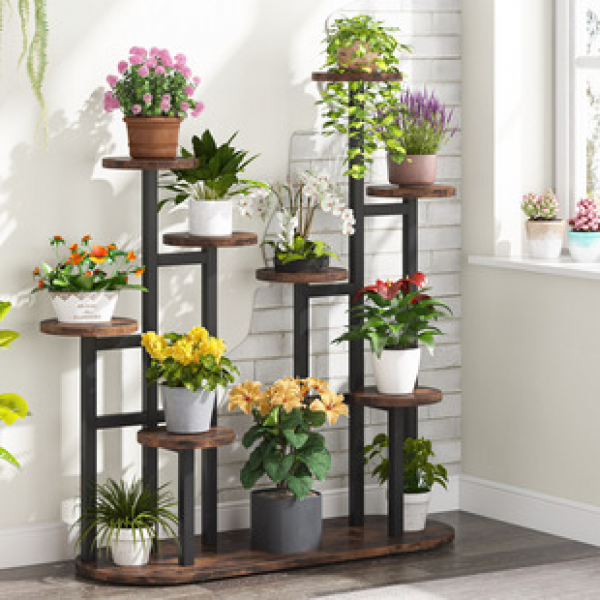 Cross border multi-layer flower rack, floor standing balcony flower pot rack, interior design sense, climbing vine iron art, household plant rack
