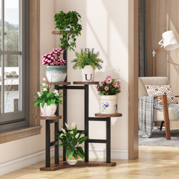 Flower rack, climbing vine, wrought iron, household wooden, multi-layer ladder, floor standing flowerpot rack, plant storage rack, ladder style, trendy