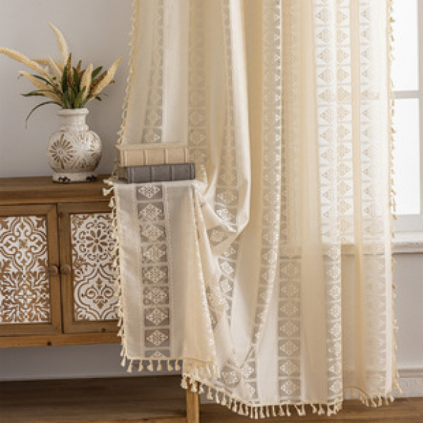Cross border curtains, jacquard hollow lattice window screens, living rooms, bedrooms, dining rooms, manufacturers, modern and simple spot wholesale fabrics