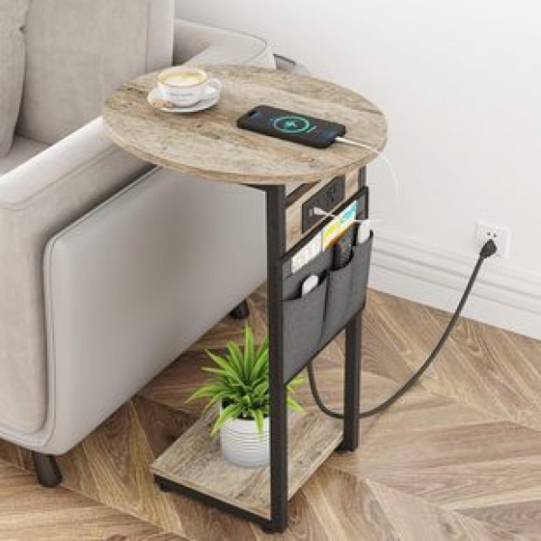 Cross border manufacturer direct sales C-shaped coffee table with charging station, sofa, small side table, living room, bedroom, sofa, sliding under table