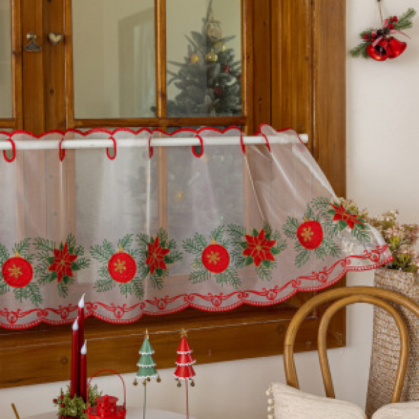 Christmas red half curtain, American door curtain, coffee curtain, half blackout, cross-border embroidery, lace curtain, cross-border manufacturer wholesale