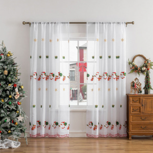 Cross border American Christmas curtains, Christmas snowflakes, embroidered window screens, transparent white curtains, embroidered curtains, manufacturers, wholesale