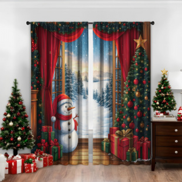 2PCS Christmas Curtains, Window Curtains, Christmas Series Curtains Factory Delivers 3D Digital Printing Cross border Amazon Windows
