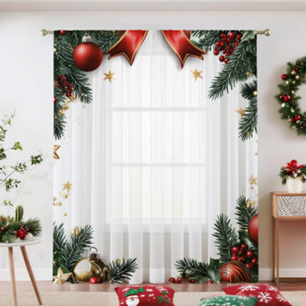 1pc new 2025 Christmas series window screen 3D digital printing factory direct sales bedroom living room decoration pole through window